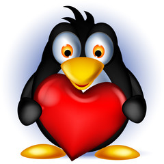 cute penguin cartoon holding love heart