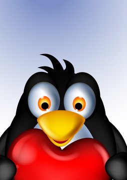 baby penguin cartoon holding big heart love