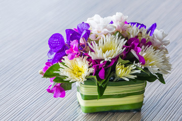 Flower bouquet on wood table