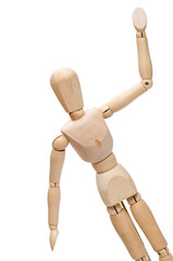 Holzfigur hebt den Arm zum Gruss