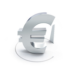 Fototapeta premium cutting a circle with a hand saw sign euro