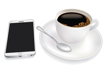 Cup of coffee and mobile phone