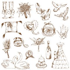 Set of Beautiful Wedding Hand Drawn Elements - in vector