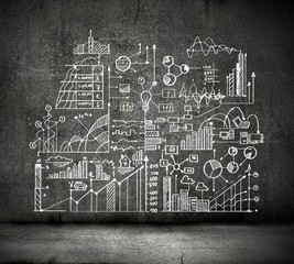 Business sketch on black wall