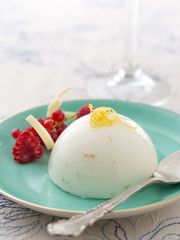 Single lemon pie on fancy table