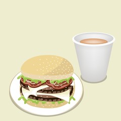 Juicy Cheese Burger with Disposable Coffee Cup