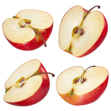 Half of red apple. collection. With clipping path
