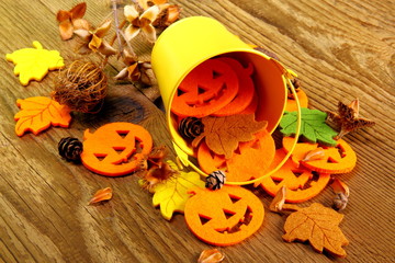 Yellow bucket and Halloween Decoration