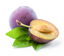 Plum and a half with leaves
