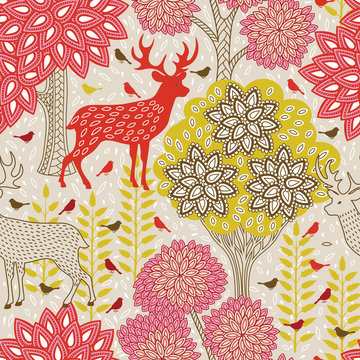 Fototapeta Autumn forest seamless pattern