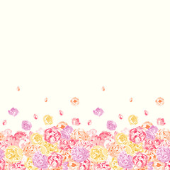 Seamless colorful pattern with flowers of peonies and roses