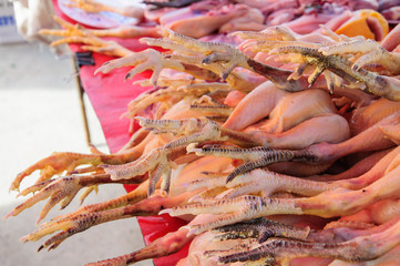 Raw Chicken for sale at Ecuadorian open air farmers market