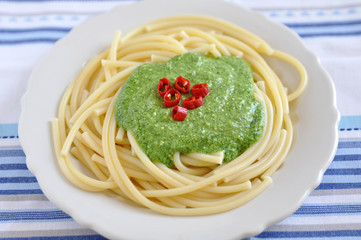 Spaghetti mit Rucola Pesto