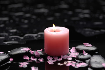 Obraz na płótnie Canvas Peaceful Setting-candleand flower petals