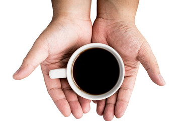 holding hot cup of coffee
