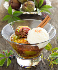 Dessert of figs, honey and spices, selective focus.