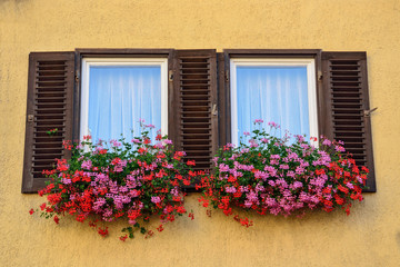 Fototapeta na wymiar An old window with shutters in Tübingen, Germany