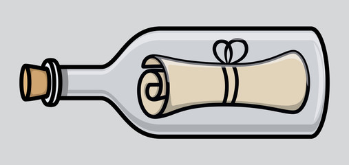 Folded Scroll Message in Old Bottle - Vector Illustration