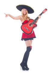 Woman in sombrero hat with guitar