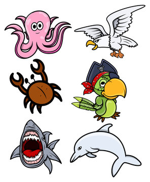 Various Sea Creatures - Cartoon Vector Illustration