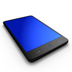 Smart phone with blue screen on a white