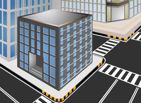 Townscape with city street vector cartoon background