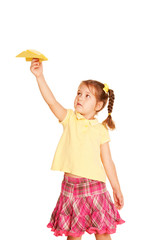 Little girl start up hand made paper plane