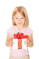 Little girl with gift. Holiday concept.