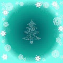 Christmas tree on green background with snowflake