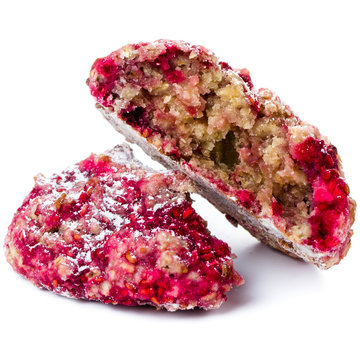 Homemade cookie with oatmeal and raspberry. Healthy lifestyle co