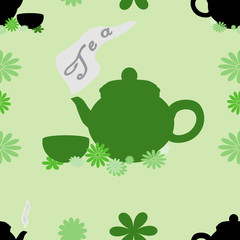 Tea seamless pattern of green tint