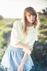 Reserved gorgeous blonde on the roadside posing