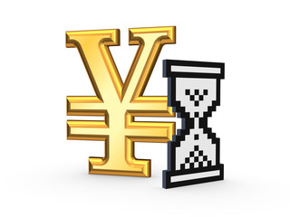 Sandglass icon and symbol of yen.