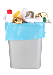 Bin full of rubbish isolated on white