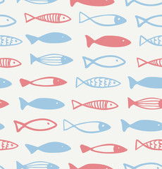 Decorative drawn pattern with funny fish