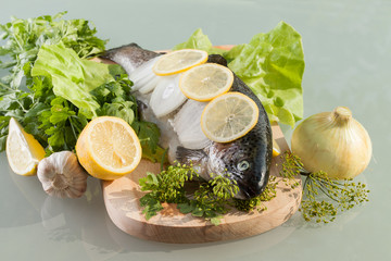 fresh trout prepared for cooking