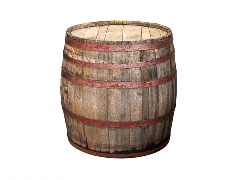 Old wooden barrel isolated on white background