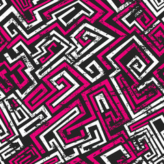 abstract pink maze seamless pattern with grunge effect