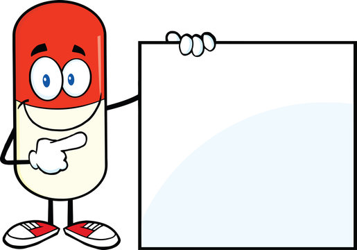recommend clip art: Pill Capsule Cartoon Mascot Character Showing A Blank Sign