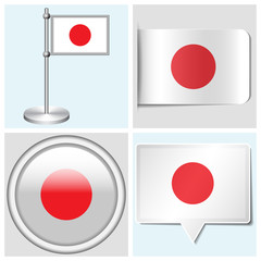 Japan flag - set of sticker, button, label and flagstaff