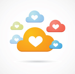 Isolated colored clouds with heart icon