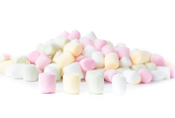 Colorful different  Fluffy Round Marshmallow isolated on white b