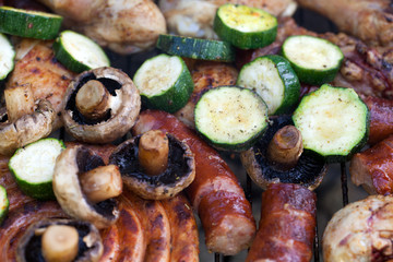 barbecue with delicious grilled meat on grill