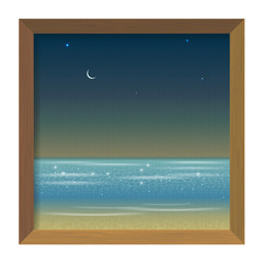 Picture in a wooden frame with a night sea view