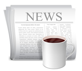 Newspaper and coffee cup.