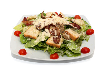 Salad with meat and bread isolated