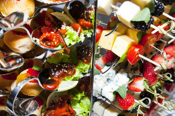 Fototapeta na wymiar canape with meat vegetables and seafood