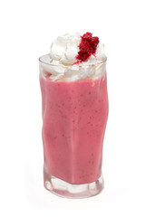 Milkshake with raspberry and cream isolated