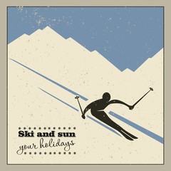 mountain skier slides from the mountain.