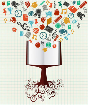 Education colorful icons book tree.